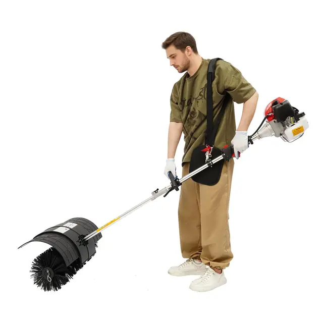Balayeuse à essence avec capot de protection, moteur 2 temps 8500 tr/min, balai à moteur portable pour pelouse, cours, jardins, routes, aires de jeux