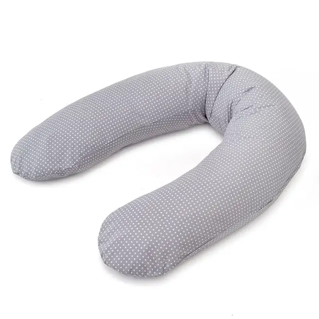 Theraline Coussin Allaitement Dodo Pillow Premium, 180 cm, Housse en 100% Coton, Fines Billes Silencieuses, Déhoussable, Pois Gris