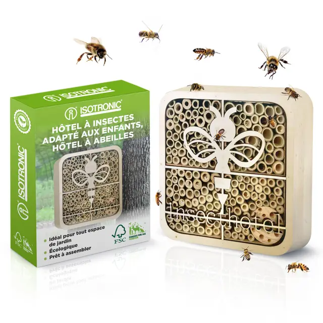 ISOTRONIC Hôtel à Insectes en Bois Naturel – Maison pour Abeilles et coccinelles – Abri en Bambou pour Jardin et Balcon – Design Moderne en nid d'abeille – Décoration écologique et utile (Abeille)