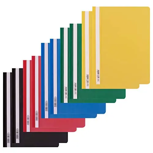 D.RECT Chemises de Présentation à Lamelles en Polypropylène – Lot de 10 – Couleurs Assorties – Couverture Avant Transparente pour Documents de Bureau ou Scolaires | plastique, polypropylène, transparent