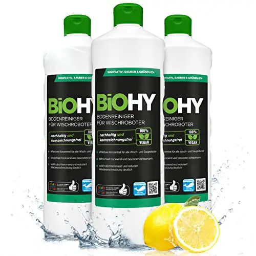 BiOHY Nettoyant de sol pour robot aspirateur laveur (3 x 1l Bouteille) | concentré pour tous les robots d'essuyage et d'aspiration à fonction humide | durable & écologique (Wischroboter)