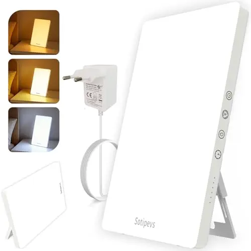 Lampe de Luminothérapie 15000 Lux, Simulation de la Lumière du Jour, 30cm Lampe à Lumière du jour compacte avec 3 Températures de Couleur, 5 Niveaux de Luminosité, 6 Minuteries et Fonction de Mémoire