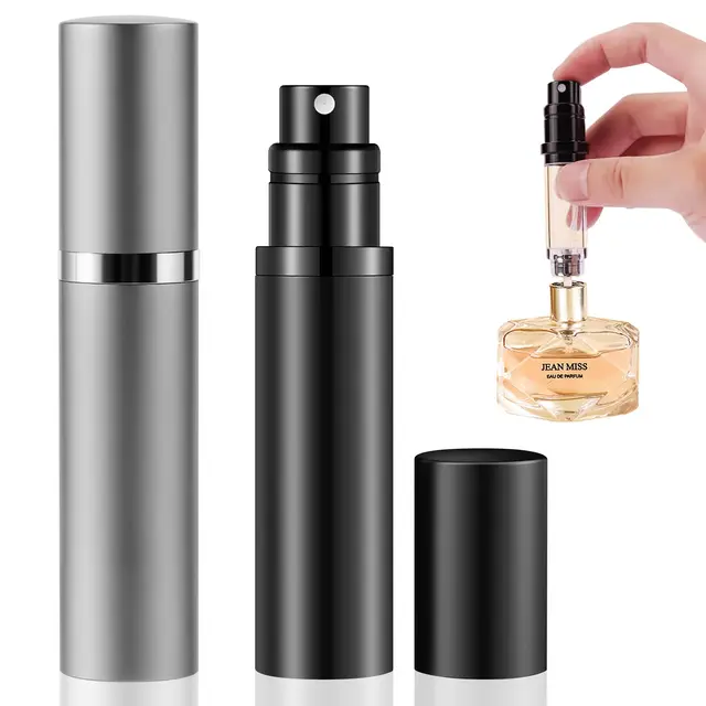 Leikedun 2PCS Flacon Parfum Rechargeable 5ml - Mini Vaporisateur Vide Anti-Fuite avec Capuchon (Gris et Noir), Atomiseur Voyage Portable, Compatible avec 99% des Parfums du Marché, Cadeau Élégant