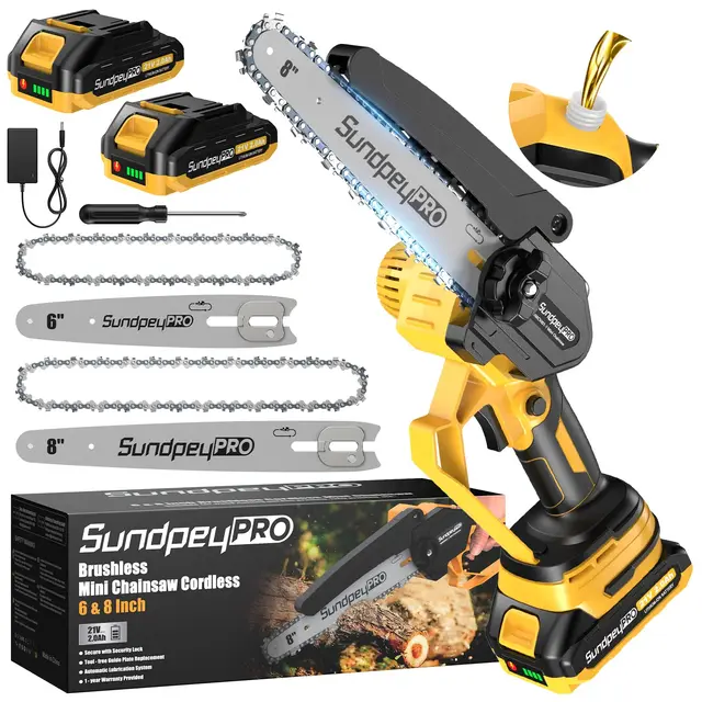 SundpeyPRO Mini Tronçonneuse à Batterie 21V Brushless 8"/6"