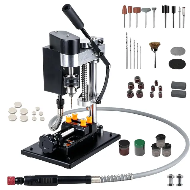 VOBOR Mini Perceuse à Colonne avec Axe Doux, 7 Niveaux Réglables, Réglage Hauteur 50MM, pour Métal Bois Acrylique Aluminium