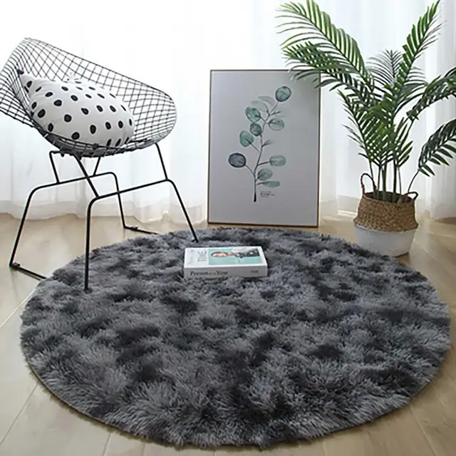 Tapis Rond Salon Moderne Descente de lit Chambre Grande Tapis Antidérapant pour Maison Salon Chambre Enfant (Gris Noir, 80cm)