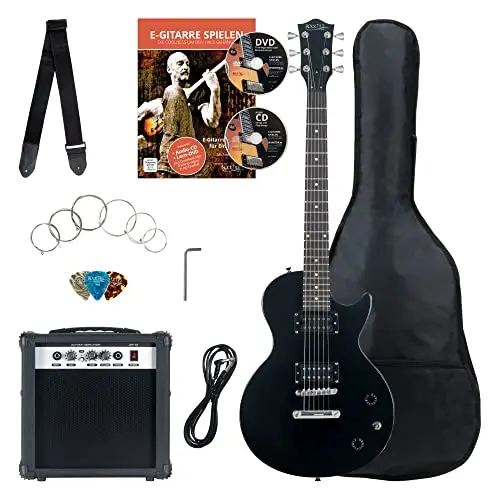 Rocktile Banger's Pack Set Complet Guitare Électrique Single Cut Noir (Ampli, Housse, Câble, Sangle, Médiators, Cordes de Rechange et Cours avec CD/DVD)