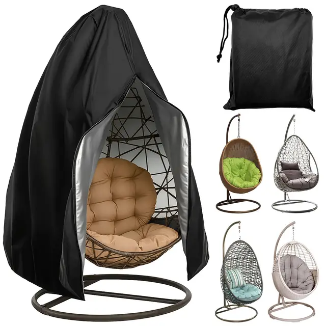 Couverture de Chaise Suspendue, Tissu Oxford 210D, 190 x 115 cm, Protection Balançoire Extérieure, Imperméable, Anti-UV, Protecteur de Meubles de Jardin Résistant (Noir)