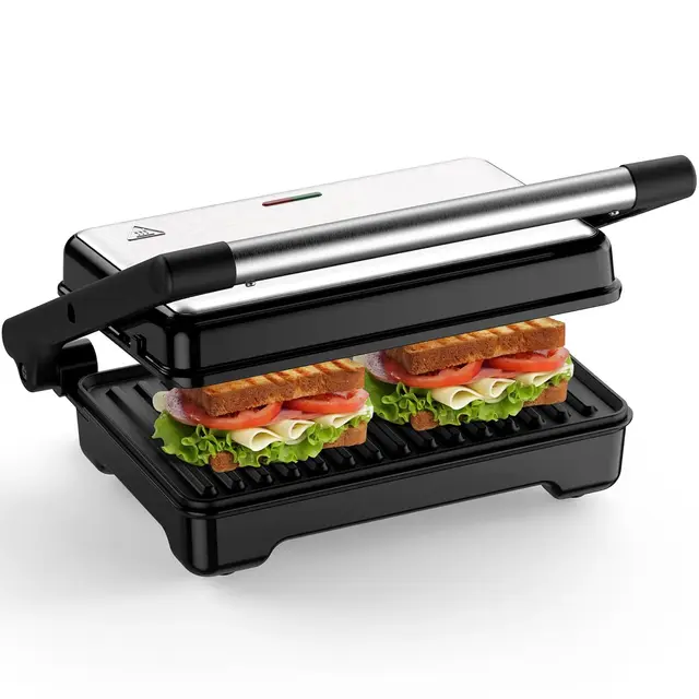 YASHE Appareil à Croque-Monsieur, Grille-Panini 1500W, Plaques XXL Antiadhésives, Température Automatique, Voyants Lumineux, Pour 2 Tranches, Black