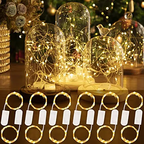 HXWEIYE Lot de 12 Guirlandes Lumineuses à Piles,2.1m 20LEDs Blanc Chaud Mini LED,étanche bouteille pour Interieur Exterieur, Vacances, Mariage, Fête, Noël