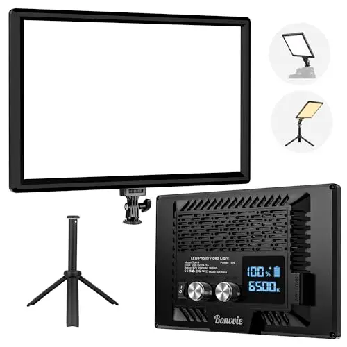 Lampe de Caméra Vidéo LED, 3000-6500K Éclairage Photo pour Studio et Extérieur Vlog Vidéo Conférence Live Stream, CRI 97+ Éclairage de Caméra Bicolore avec Batterie Rechargeable 5000mAh Li-ion