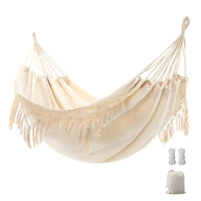Hamac de Jardin avec Glands élégants Macrame Hammock lit avec Sac de Transport pour Le Patio, Cour, extérieur et intérieur Charge 204kg