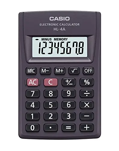 Casio HL-4A Calculatrice de Poche Anthracite Affichage 8 Chiffres