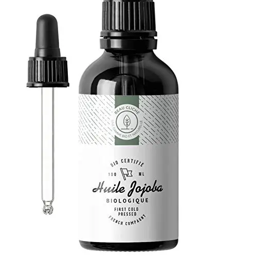 100ml huile de Jojoba Bio, Pressée à froid, Pure - Soin 100% Naturel pour Peau, Cheveux, Barbe - Bouteille en verre - Embouteillée en France