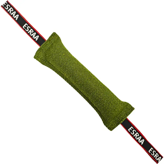ESRAA Boudin de Mordant pour Chien 30 cm, Jouet Tug à 2 Anses en Toile Résistante, Boudin de Rappel pour Dressage et Sport Canin, Jeu de Traction Mordant, Malinois Berger Allemand Staffie, Vert Kaki