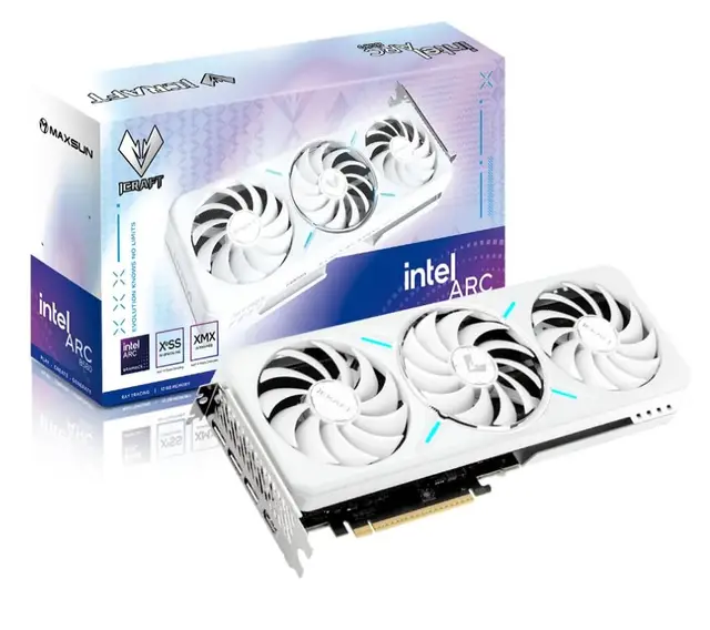 WEELIAO MAXSUN Intel Arc B580 12G iCraft Carte graphique blanche, 2670 ~ 2850 MHz, 12 Go GDDR6, 192 bits, PCIE4.0, 1 HDMI2.1a, 3 DP2.1, 3 ventilateurs