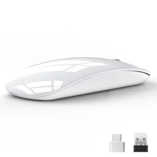 Uiosmuph U58 Souris Optique sans Fil Rechargeable, 2.4G silencieuse Wireless Mouse Ultra Portable avec récepteur USB Nano et Adaptateur de Type C pour PC/Tablette/Ordinateur Portable (Blanc)