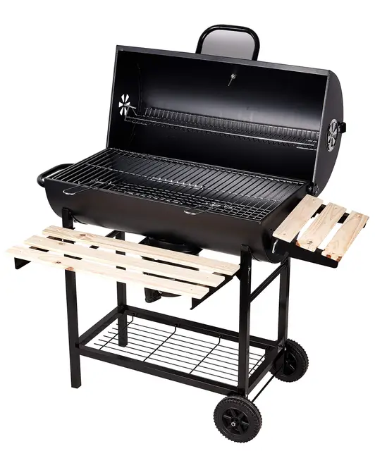 Barbecue à Charbon BBQ de Bois Barbecue de Jardin avec 2 Etagères en Bois (101×70.5×94.5CM)
