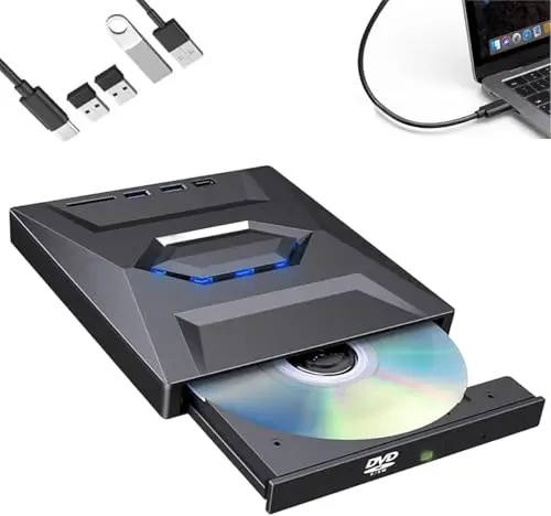 Générique Lecteur Blu-Ray Externe 7-en-1, graveur BD/DVD/CD Portable avec USB 3.0 et Type-C, hub USB et Lecteur de Cartes SD/TF, Lecteur Optique Plug & Play pour Ordinateur Portable (Noir)