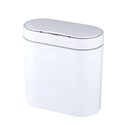 ELPHECO Poubelle de salle de bain étanche avec détecteur de mouvement et couvercle - En plastique fin - Blanc (taille S fine, 9,5 L)