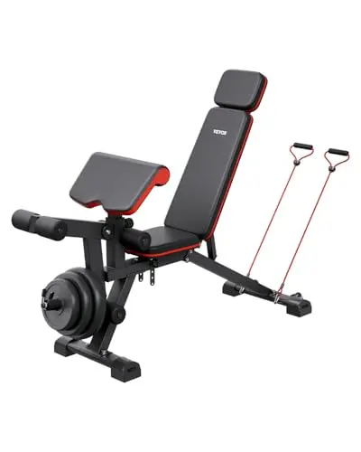 VEVOR Banc de Musculation Capacité de Charge de 363 kg, Banc Plat Réglable, Équipement de Fitness pour Abdominaux, avec Extension de Jambe, Coussin à Biceps, pour Entraînement Complet du Corps Sit-up
