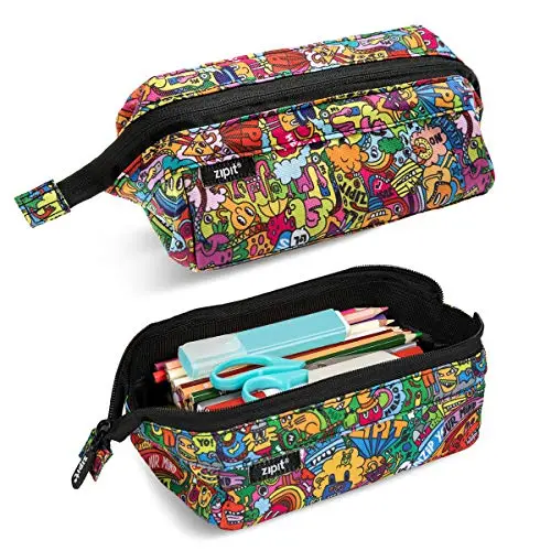 ZIPIT Lenny Trousse | Trousse à crayons grande capacité | Etui à Crayon pour l'école, le collège et le bureau (Doodles)