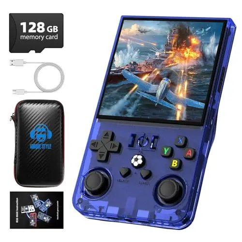Console de Jeu Portable rétro R36MAX, Console de Jeux rétro avec 128 Go de Stockage, écran IPS HD de 4 Pouces, Batterie de 4000 mAh et Plus de 30 émulateurs Populaires, Bleue