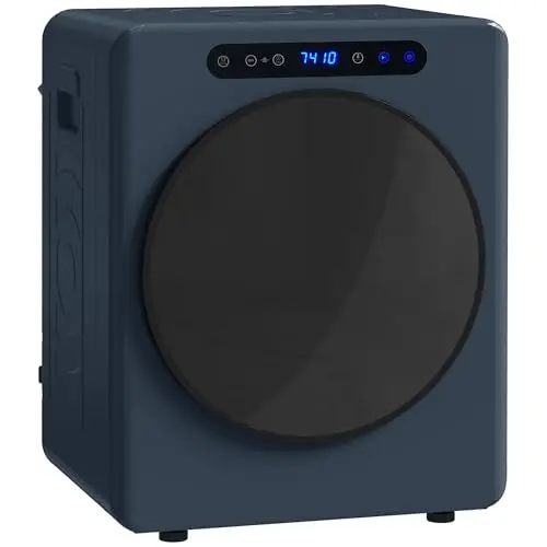 HOMCOM Sèche Linge à Évacuation Compact, Sèche-Linge Électrique 1000W, 3kg, Modes Extra Dry et ECO, Cuve en Acier Inoxydable, Charge Frontale, Minuterie, pour Appartement, Maison, Camping-Cars, Bleu