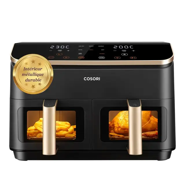COSORI Air Fryer 2 Compartiments 8.5L, 8-en-1 Airfryer Friteuse Sans Huile, 71% D'efficacité énergétique, 85% de Carburant En Moins, 55% Plus Rapide, 8 Portions, Va au Lave-vaisselle, Or