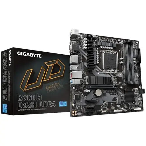 GIGABYTE B760M DS3H DDR4 Carte Mère - Prend en Charge Les processeurs Intel Core de 14e génération, VRM numérique 6+2+1 Phases, jusqu'à 5333MHz DDR4 (OC), 2xPCIe 4.0 M.2, LAN 2.5GbE, USB 3.2 Gen2