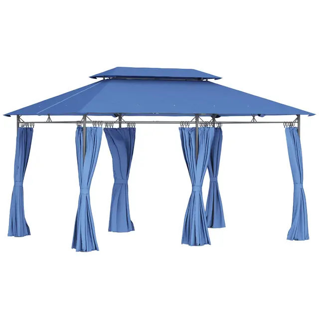 Outsunny Tonnelle de Jardin extérieur 3x4m, 6 colonnes en métal - pavillon de Jardin avec Double Toit Respirant - Barnum 12 Oeillets de Drainage et abri Solaire pour terrasse & événements, Bleu foncé