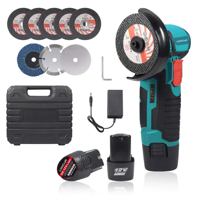 Mini Meuleuse d'Angle sans Fil 12V, 76mm Moteur Brushless 19500 tr/min, Avec 2 Batteries 1500mAh & 8 Disques, Outil de Découpe Électrique pour Métal, Bois, Carrelage et PVC