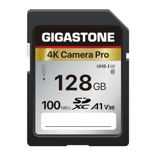 Gigastone Carte Mémoire SDXC 128 Go, 4K Caméra Pro Série, Vitesse de Transfert allant jusqu'à 100 Mo/s. Compatible avec Canon Nikon Sony Caméscope, A1 V30 UHS-I Classe 10 pour 4K UHD Vidéo
