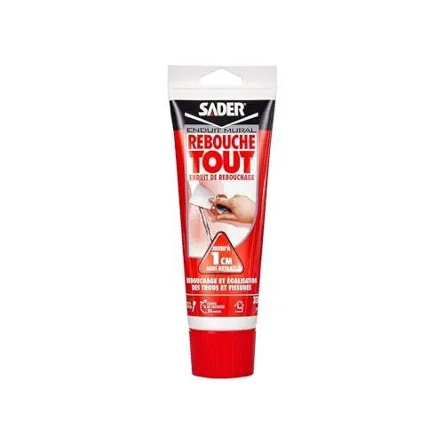 Sader Rebouche Tout – Enduit de Rebouchage Intérieur Prêt à l’Emploi – Tous Supports – Rebouchage et Égalisation de Trous et Fissures Jusqu’à 1 cm – Joint Plaque de Plâtre – 1 Tube 330 g