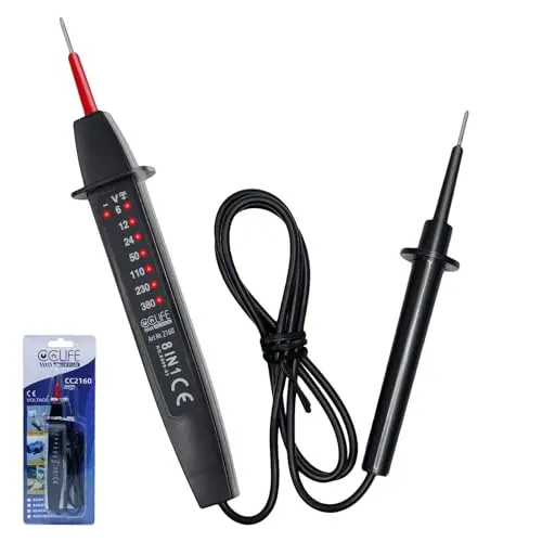 CCLIFE Testeur de Tension Bipolaire 6-380V AC/DC avec Affichage LED – Testeur de Phase Robuste et Ergonomique (sans pile)