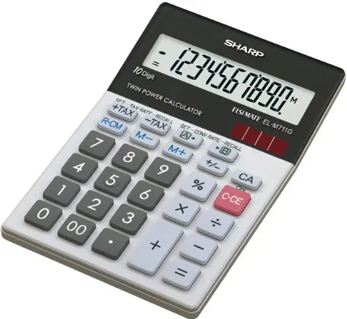 Sharp Calculatrice EL m711g, Pile/Solaire, 100 x 151.5 x 33 mm, Noir/Blanc ELM711GGY