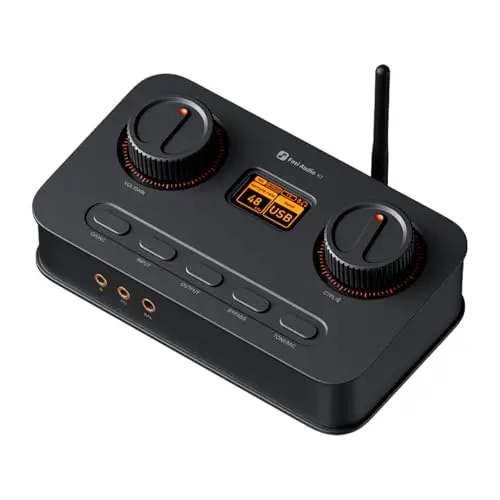 Fosi Audio K7 DAC Headphone Amp, Up to PCM 384kHz/32bit, USB C/Bluetooth aptX HD LL/Optical/Coaxial/Mic Input, Balanced Output 4.4mm/3.5mm/RCA for PC PS5 Workspace Gaming (Noir)