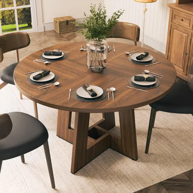 YOUDENOVA Table à Manger 120 cm, Rétro Table Ronde, Table à Manger Bois, Table de Cuisine 4 à 6 Personnes, Convient aux salles à Manger et aux Cuisines, Brun (Une Seule Table)