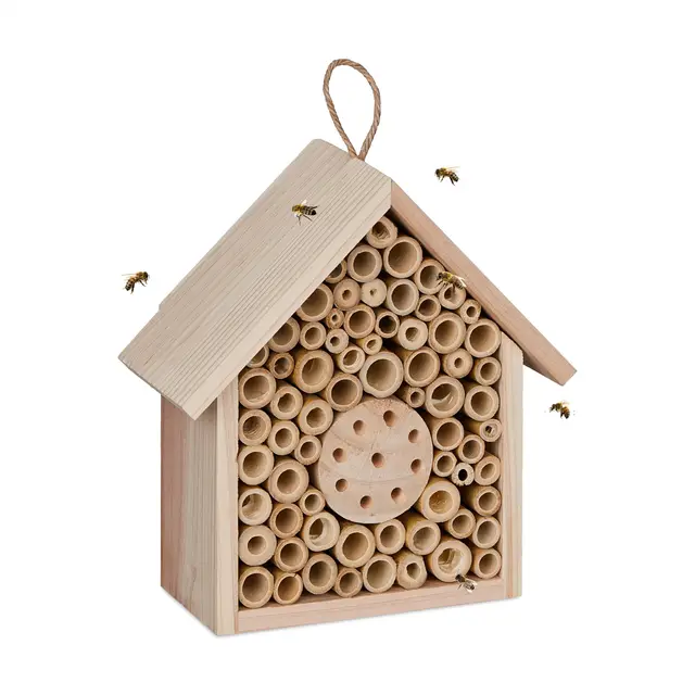 Relaxdays Hôtel à Insectes, en Bois, pour Abeilles Sauvages, Suspendre ou Poser, HxLxP 20,5 x 19,5 x 8,5 cm, Nature