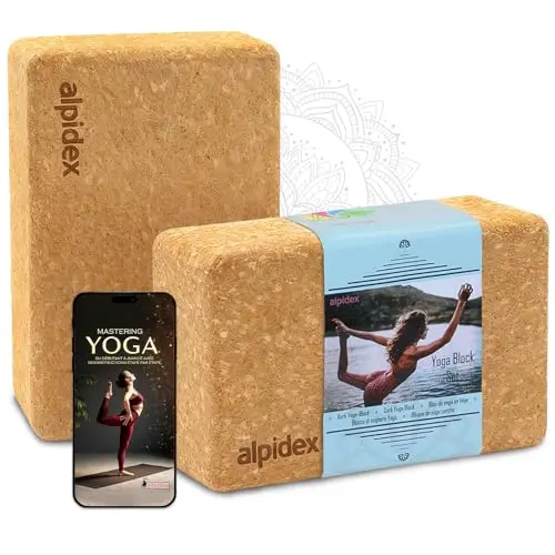 ALPIDEX Bloc de liège Yoga Brique lot de 2 y compris un e-book avec 100 exercices écologique et durable liège de Portugal, Taille:2 pièces - 23 x 14 x 7.5 cm