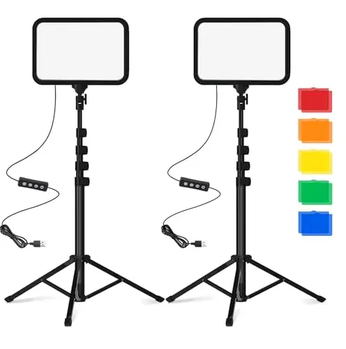 2 Panneau LED Eclairage LED Lumiere Photo avec Trépied Réglable, Éclairage Video 3000K–6500K pour Streaming Youtube et Enregistrement Vidéo Dimmable