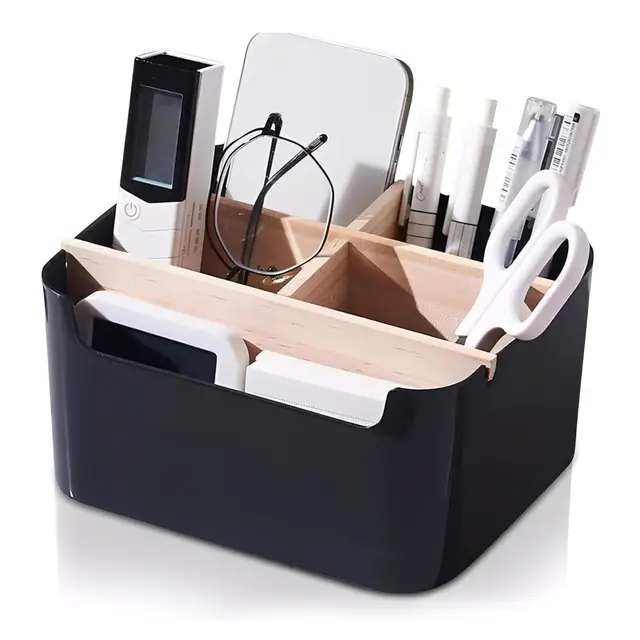 Bambus Tisch Organizer Desktop, Schreibtisch Organizer, 5 Fächer Holz Desktop Stift, Desktop Stationery Storage Box, petites contre-pointes (B)