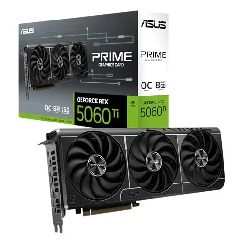 ASUS Prime GeForce RTX 5060 Ti 8GB GDDR7 OC Edition The SFF-Ready (PCIe 5.0, 8GB GDDR7, HDMI/DP 2.1, 2.5-Slot, Axial-Tech Fans, Dual BIOS)