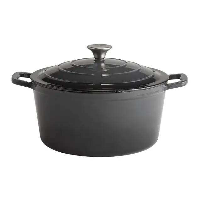 APS 88307 Kochtopf mit Deckel "5 STARS", Schmortopf Gusseisen, induktionsgeeignet, ofenfest, inkl. Deckelhalter, Ø 28 cm, 6 Liter, anthrazit