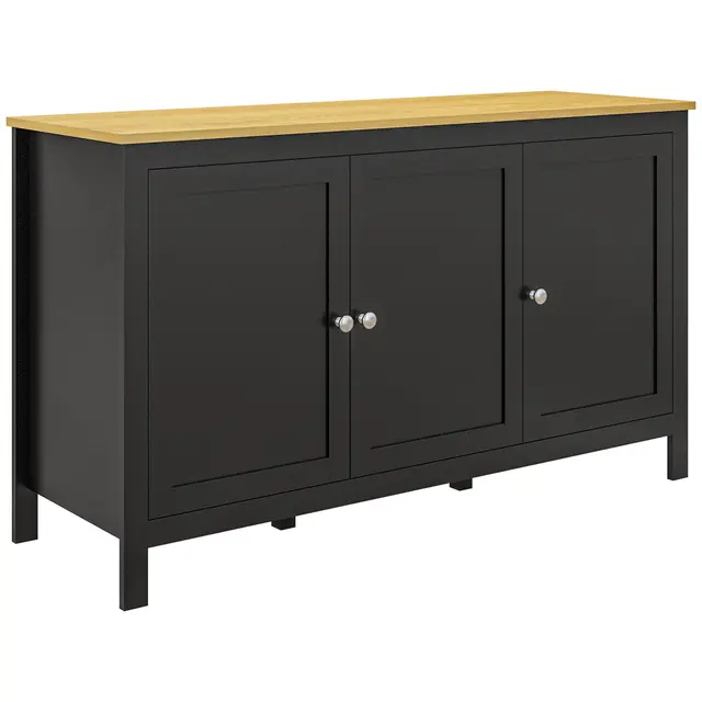 HOMCOM Buffet Meuble de Rangement avec 3 Portes 2 étagères réglables Plateau Aspect Bois Clair - 120 x 40 x 70 cm Noir