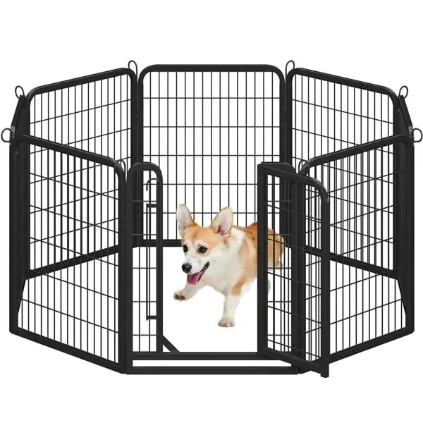 Yaheetech Parc pour Chiens Cage Chenils Chien 8 Panneaux Enclos en métal Clôture pour Chiot Rongeur Lapin Interieur Barriere Chien avec Porte 80 cm de Hauteur
