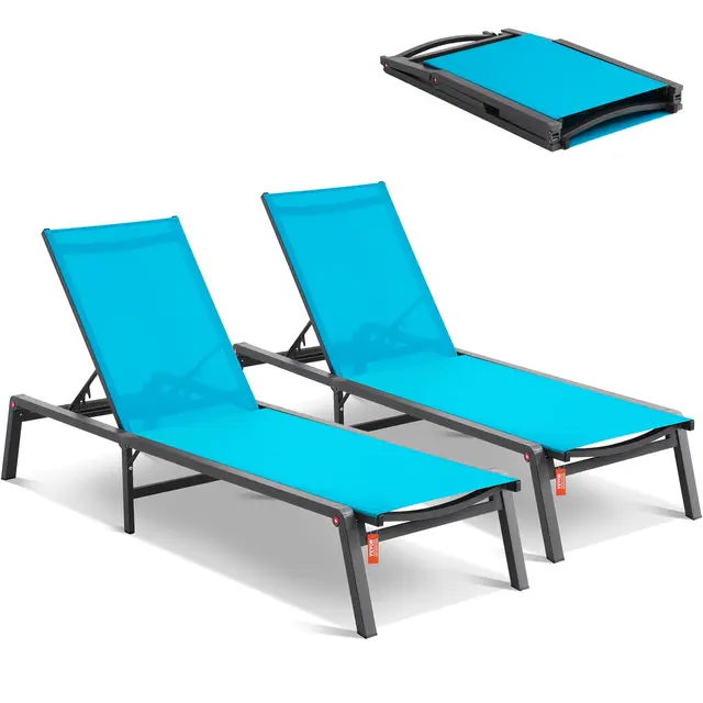 VEVOR Chaise Longue de Jardin Pliable Aluminium Lot de 2 Bleue