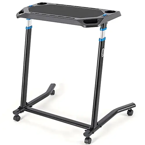 CXWXC Indoor Cycling Desk - Adjustable Height Bike Deak Laptop Stand Non-Slip Surface - Portable Bike Trainer Fitness Desk with Lockable Wheels