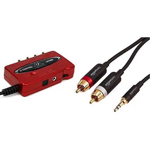 Behringer UCA222 Interface Audio USB Rouge & Amazon Basics Câble Adaptateur RCA 3,5 mm vers 2 mâles - 1,22 m