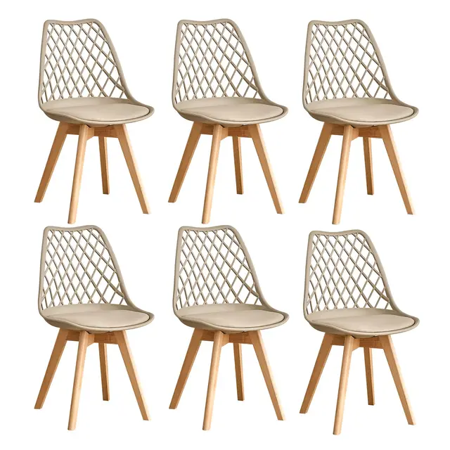GrandCA HOME Lot de 6 Chaises de Salle à Manger, Chaises de Cuisine Modernes avec Assises en Cuir et Pieds en Hêtre, Idéales pour La Cuisine et La Salle à Manger - Kaki